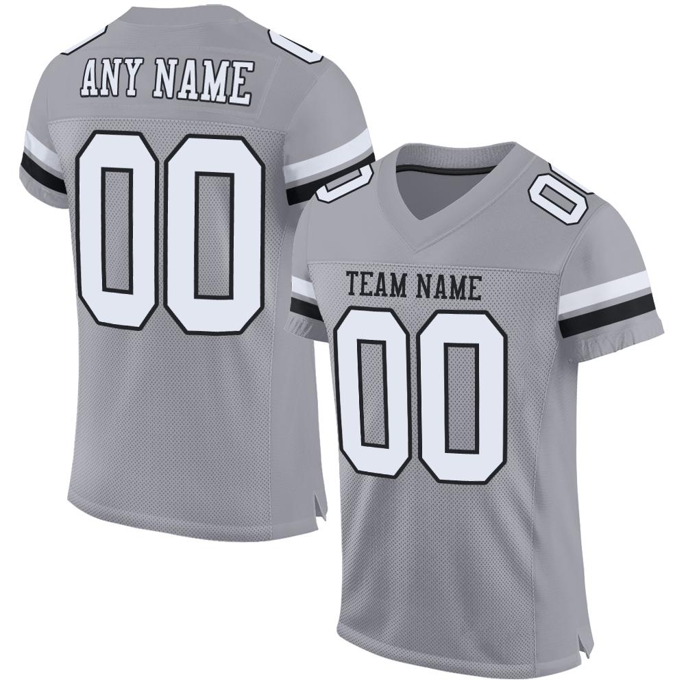 Custom Light Gray White-Black Classic Style Mesh Authentic Football Jersey