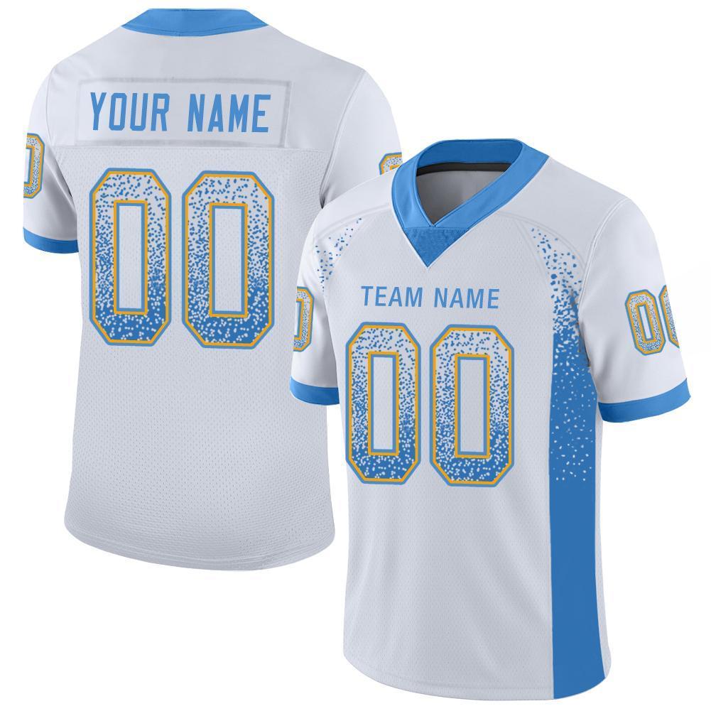 Custom White Powder Blue-Gold Drift Fashion Mesh Authentic Football Jersey