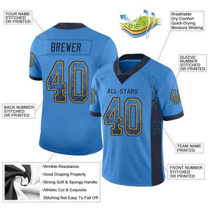 Custom Powder Blue Navy-Gold Drift Fashion Mesh Authentic Football Jersey