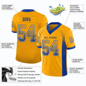 Custom Gold Royal-White Drift Fashion Mesh Authentic Football Jersey