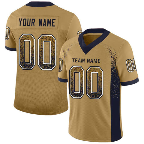 Custom Old Gold Navy-White Drift Fashion Mesh Authentic Football Jersey