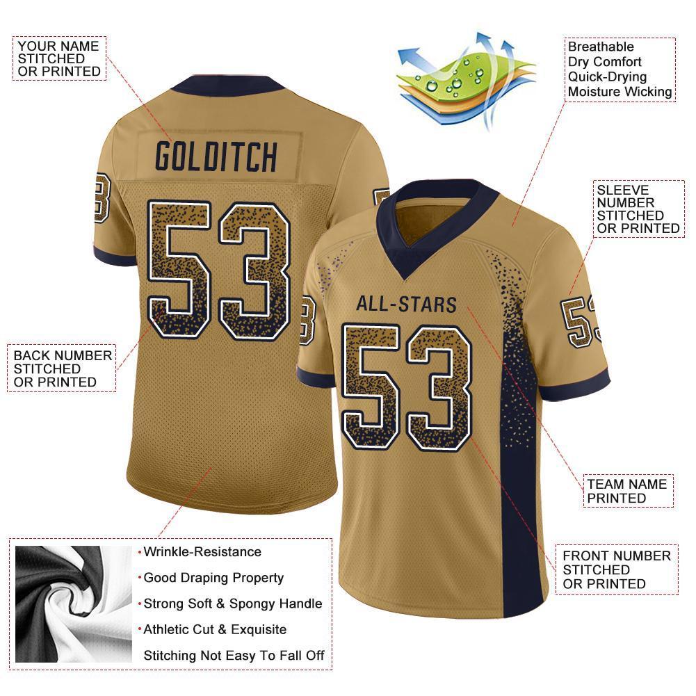 Custom Old Gold Navy-White Drift Fashion Mesh Authentic Football Jersey