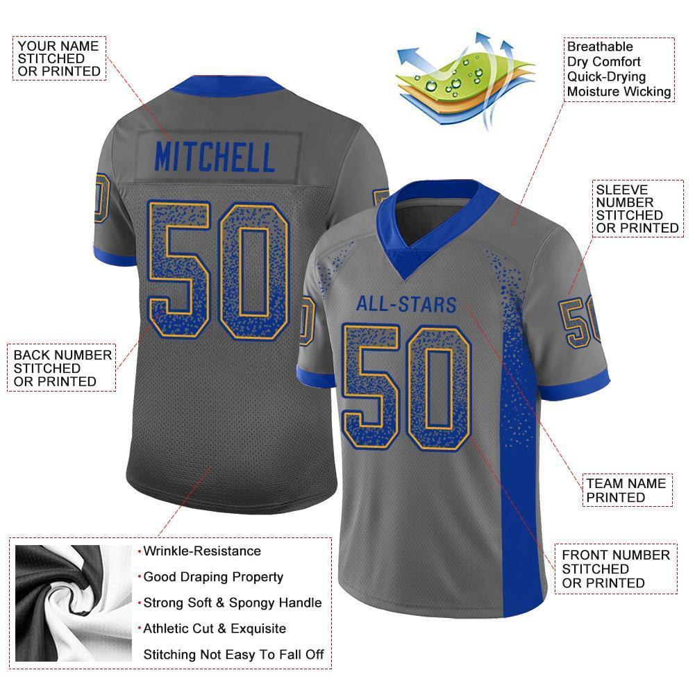 Custom Gray Royal-Gold Drift Fashion Mesh Authentic Football Jersey