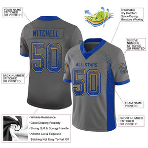 Custom Gray Royal-Gold Drift Fashion Mesh Authentic Football Jersey