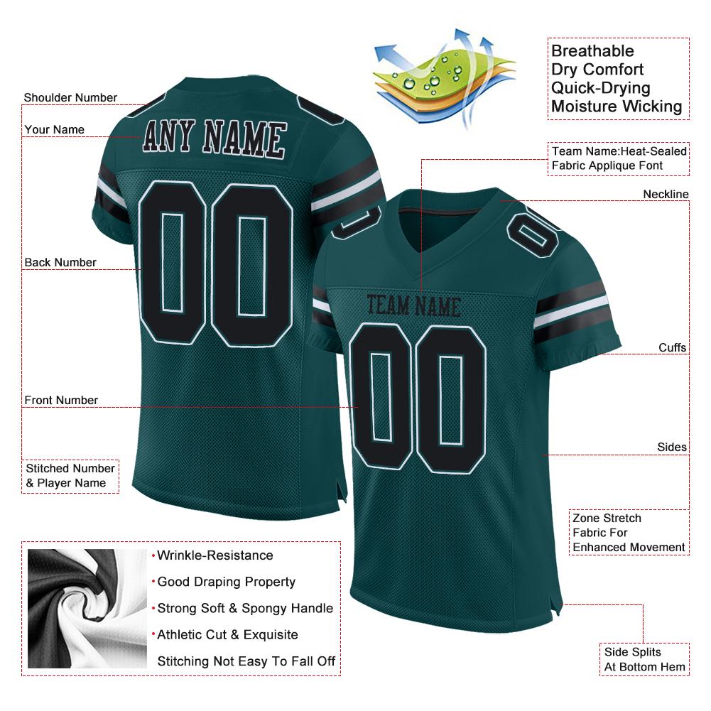 Custom Midnight Green Black-White Classic Style Mesh Authentic Football Jersey