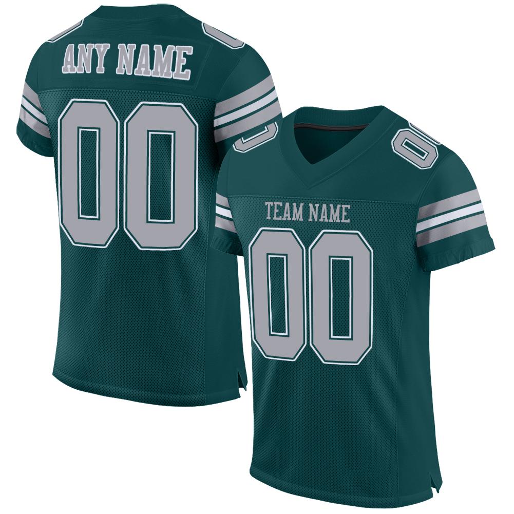 Custom Midnight Green Light Gray-White Classic Style Mesh Authentic Football Jersey