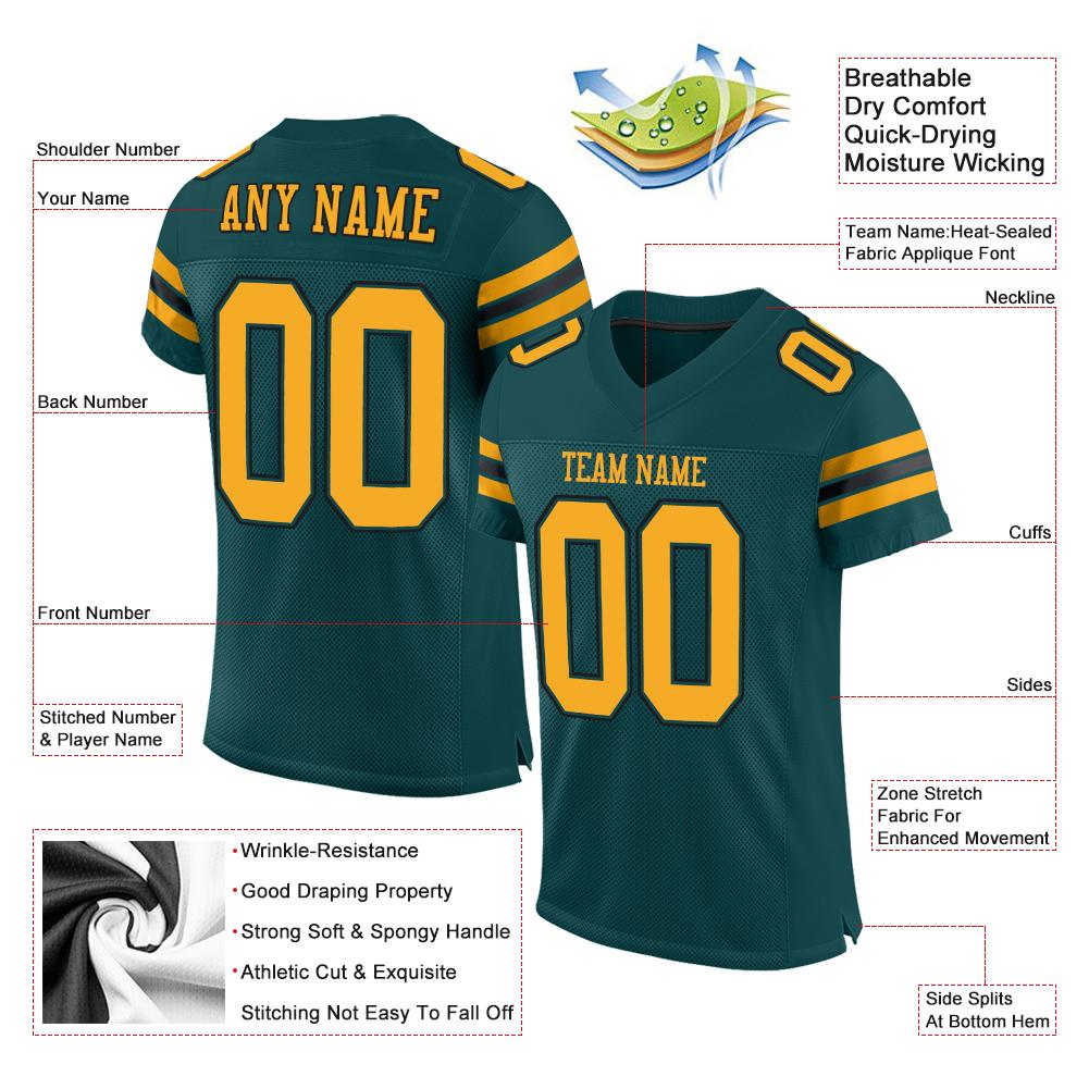 Custom Midnight Green Gold-Black Classic Style Mesh Authentic Football Jersey