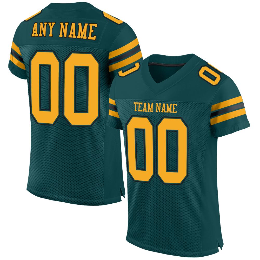 Custom Midnight Green Gold-Black Classic Style Mesh Authentic Football Jersey