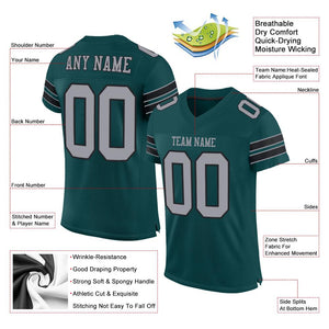 Custom Midnight Green Light Gray-Black Classic Style Mesh Authentic Football Jersey