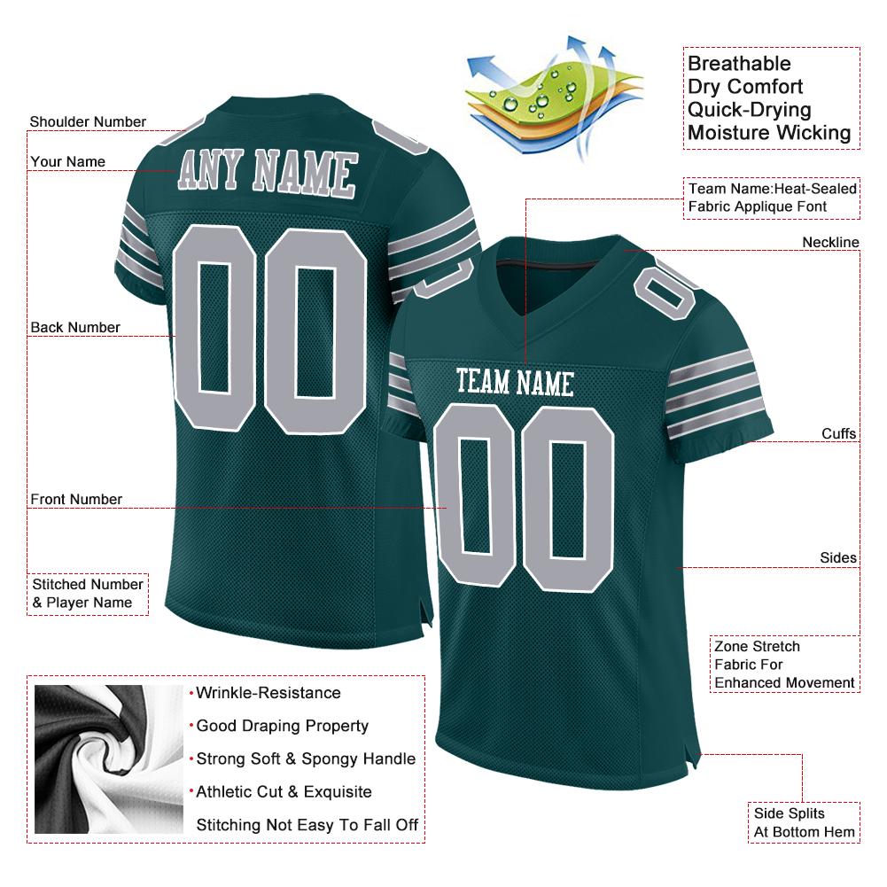 Custom Midnight Green Gray-White Classic Style Mesh Authentic Football Jersey