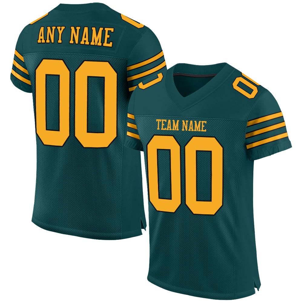 Custom Midnight Green Gold-Black Classic Style Mesh Authentic Football Jersey