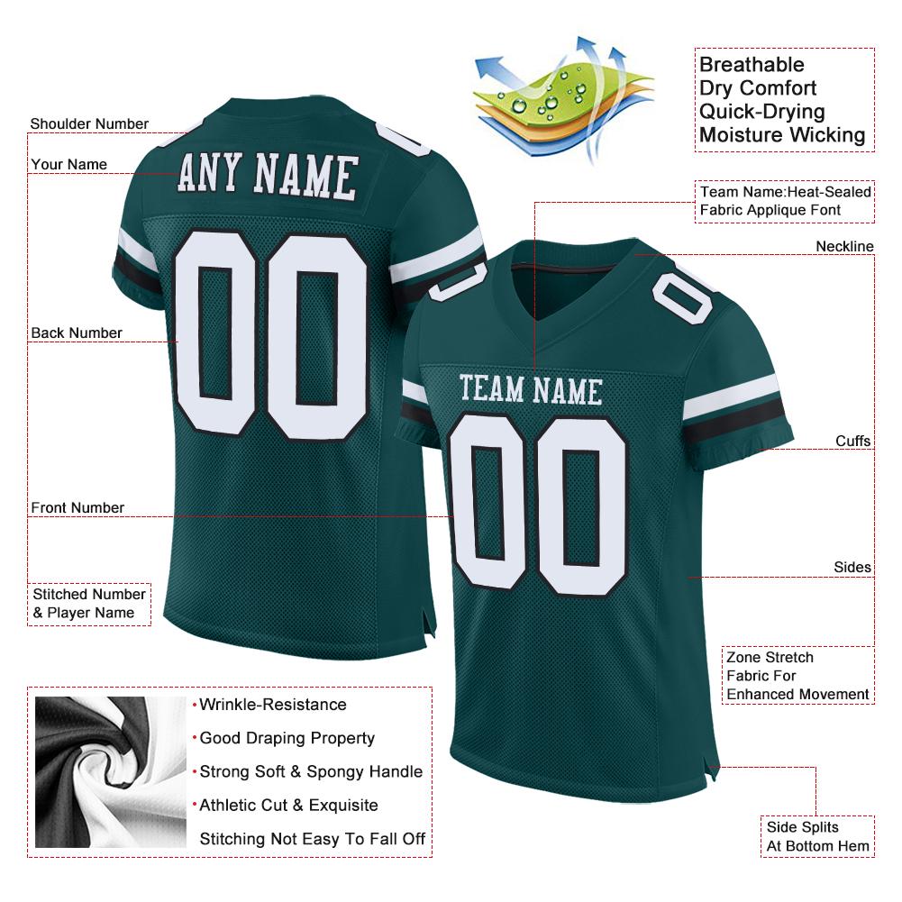 Custom Midnight Green White-Black Classic Style Mesh Authentic Football Jersey