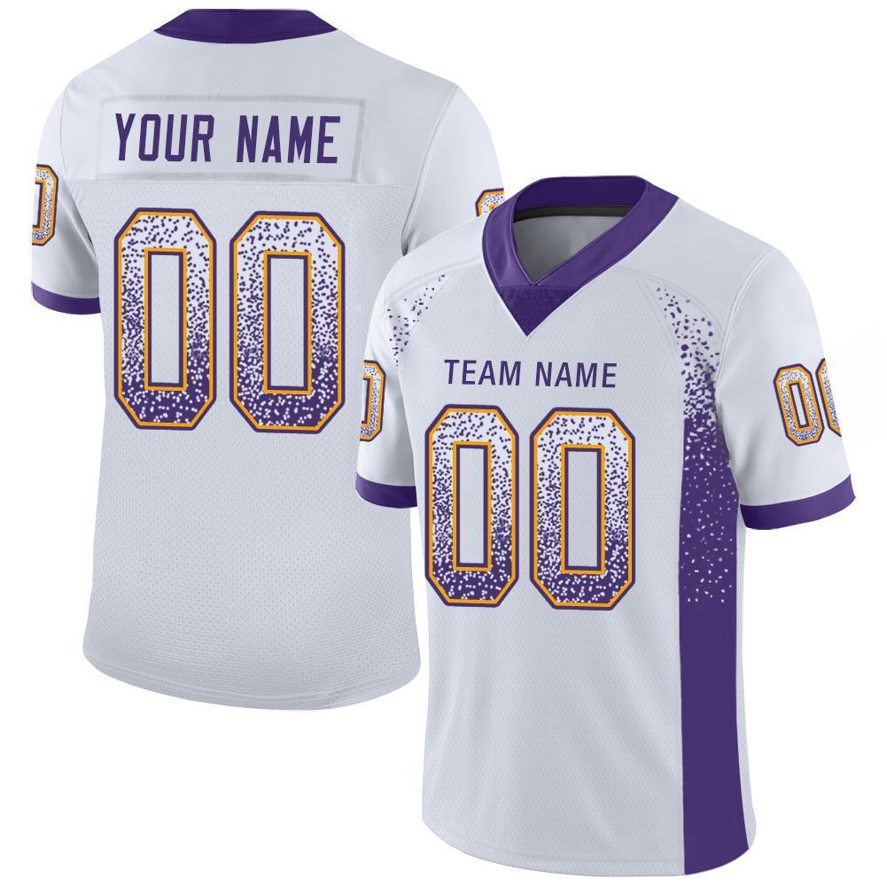 Custom White Purple-Gold Drift Fashion Mesh Authentic Football Jersey