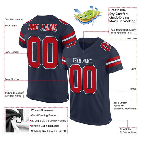 Custom Navy Red-White Classic Style Mesh Authentic Football Jersey