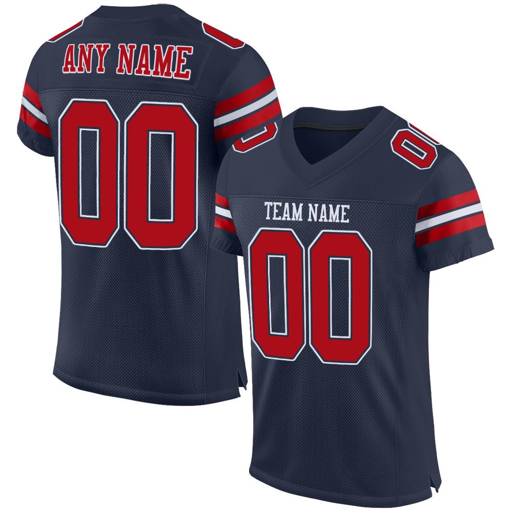 Custom Navy Red-White Classic Style Mesh Authentic Football Jersey