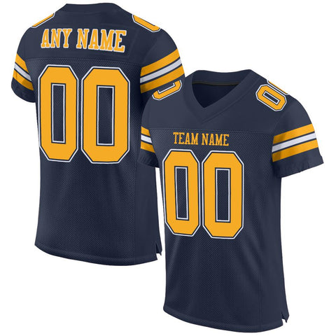 Custom Navy Gold-White Classic Style Mesh Authentic Football Jersey