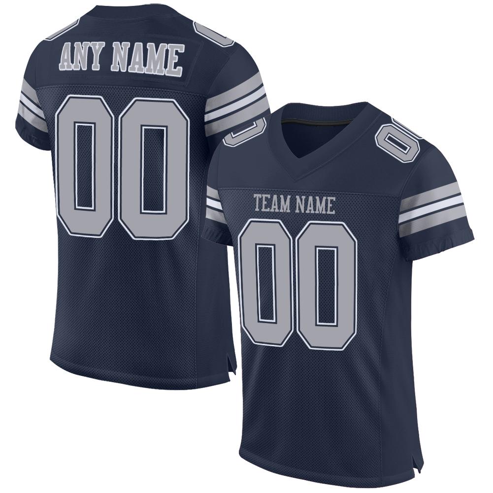 Custom Navy Gray-White Classic Style Mesh Authentic Football Jersey