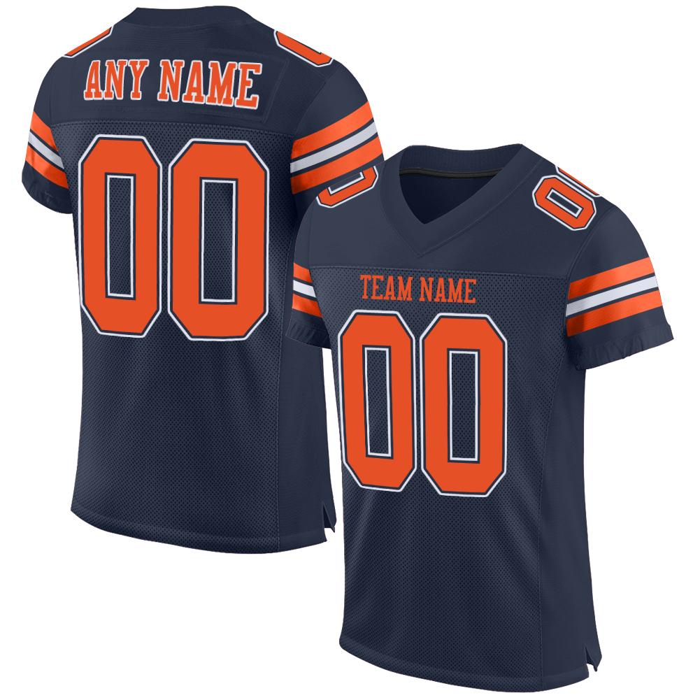 Custom Navy Orange-White Classic Style Mesh Authentic Football Jersey