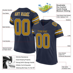 Custom Navy Old Gold-White Classic Style Mesh Authentic Football Jersey