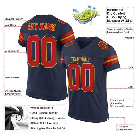 Custom Navy Scarlet-Gold Classic Style Mesh Authentic Football Jersey