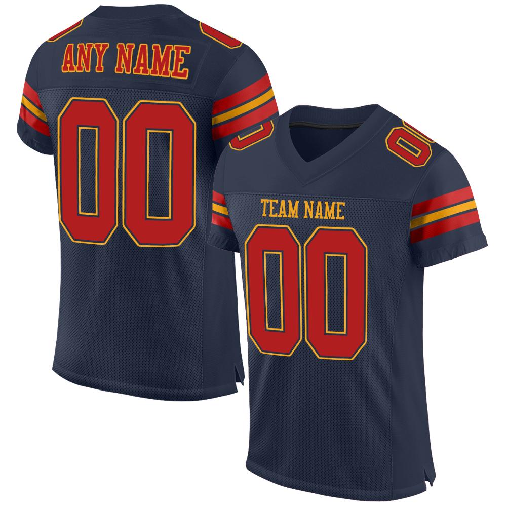 Custom Navy Scarlet-Gold Classic Style Mesh Authentic Football Jersey