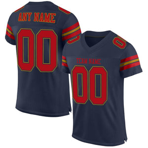 Custom Navy Red-Old Gold Classic Style Mesh Authentic Football Jersey