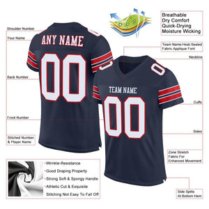 Custom Navy White-Red Classic Style Mesh Authentic Football Jersey