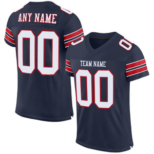 Custom Navy White-Red Classic Style Mesh Authentic Football Jersey