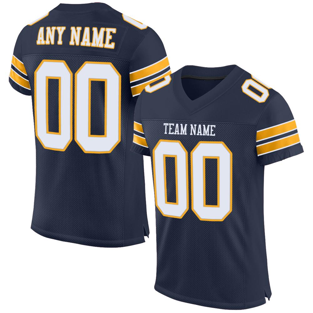 Custom Navy White-Gold Classic Style Mesh Authentic Football Jersey