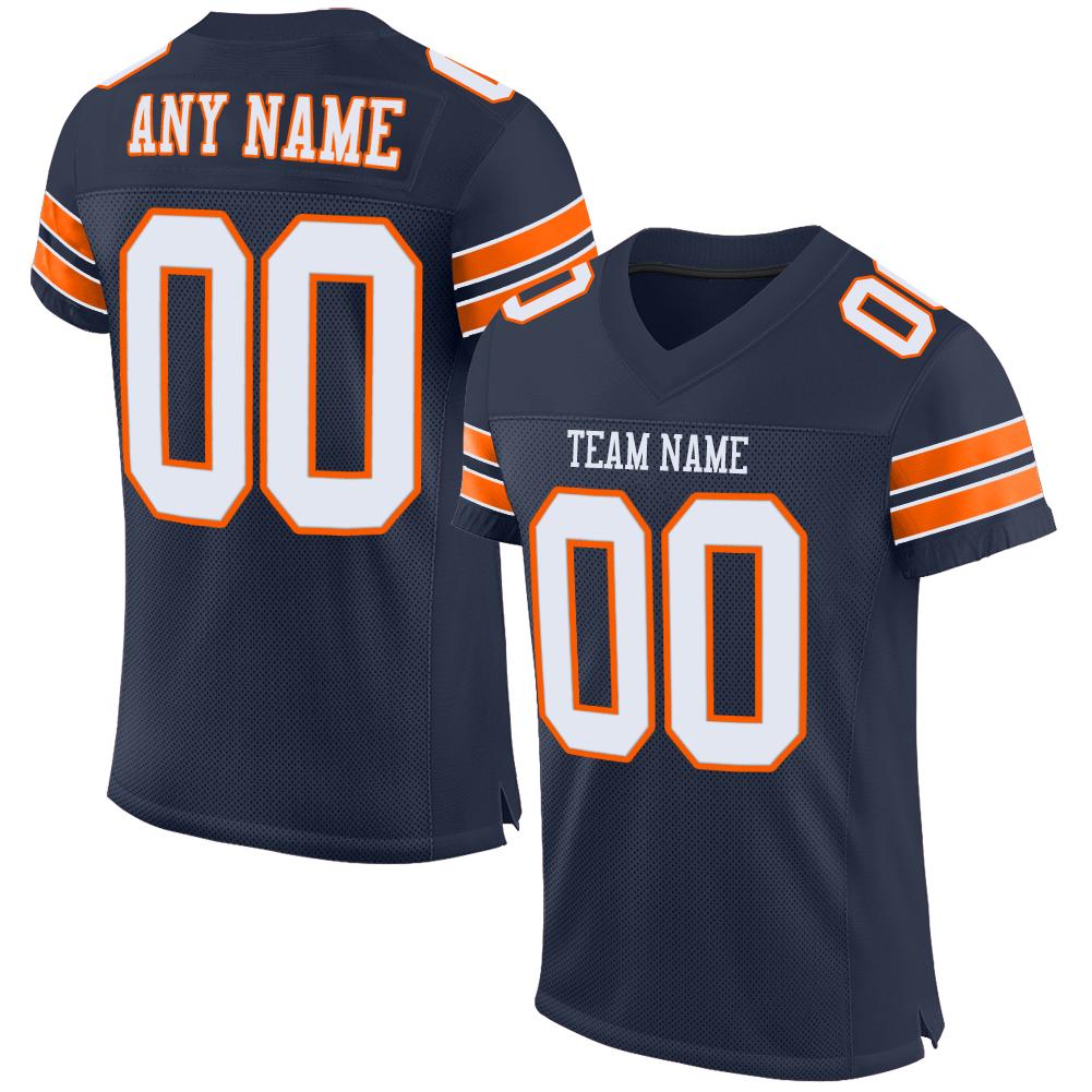 Custom Navy White-Orange Classic Style Mesh Authentic Football Jersey