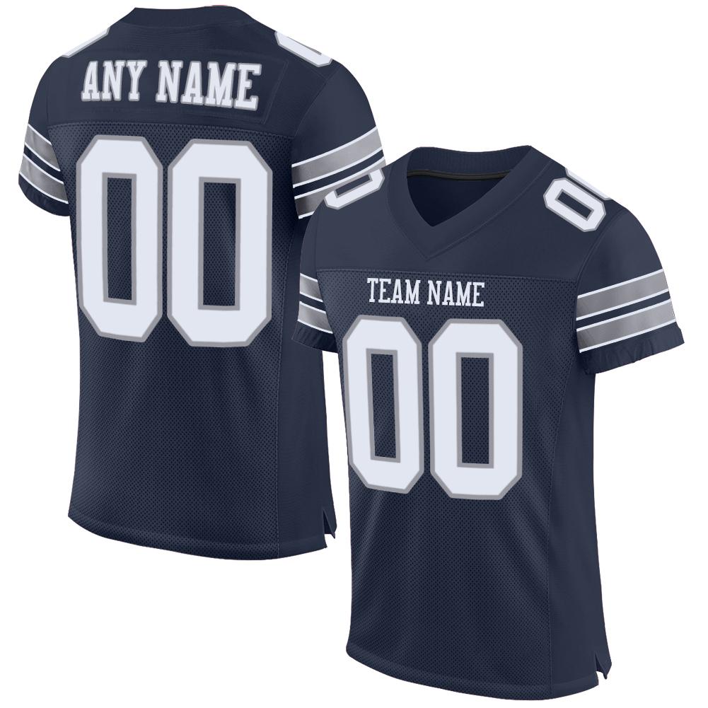 Custom Navy White-Light Gray Classic Style Mesh Authentic Football Jersey