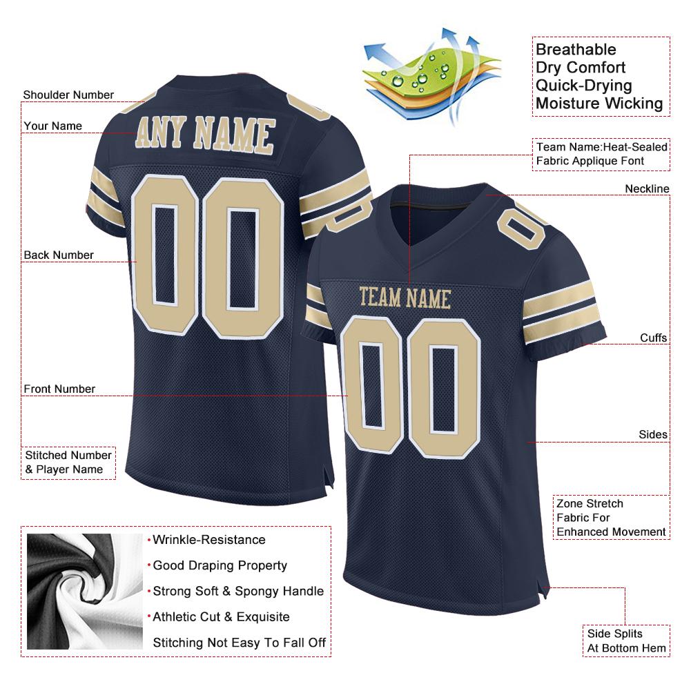 Custom Navy Vegas Gold-White Classic Style Mesh Authentic Football Jersey