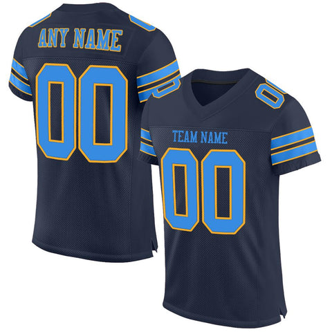 Custom Navy Powder Blue-Gold Classic Style Mesh Authentic Football Jersey