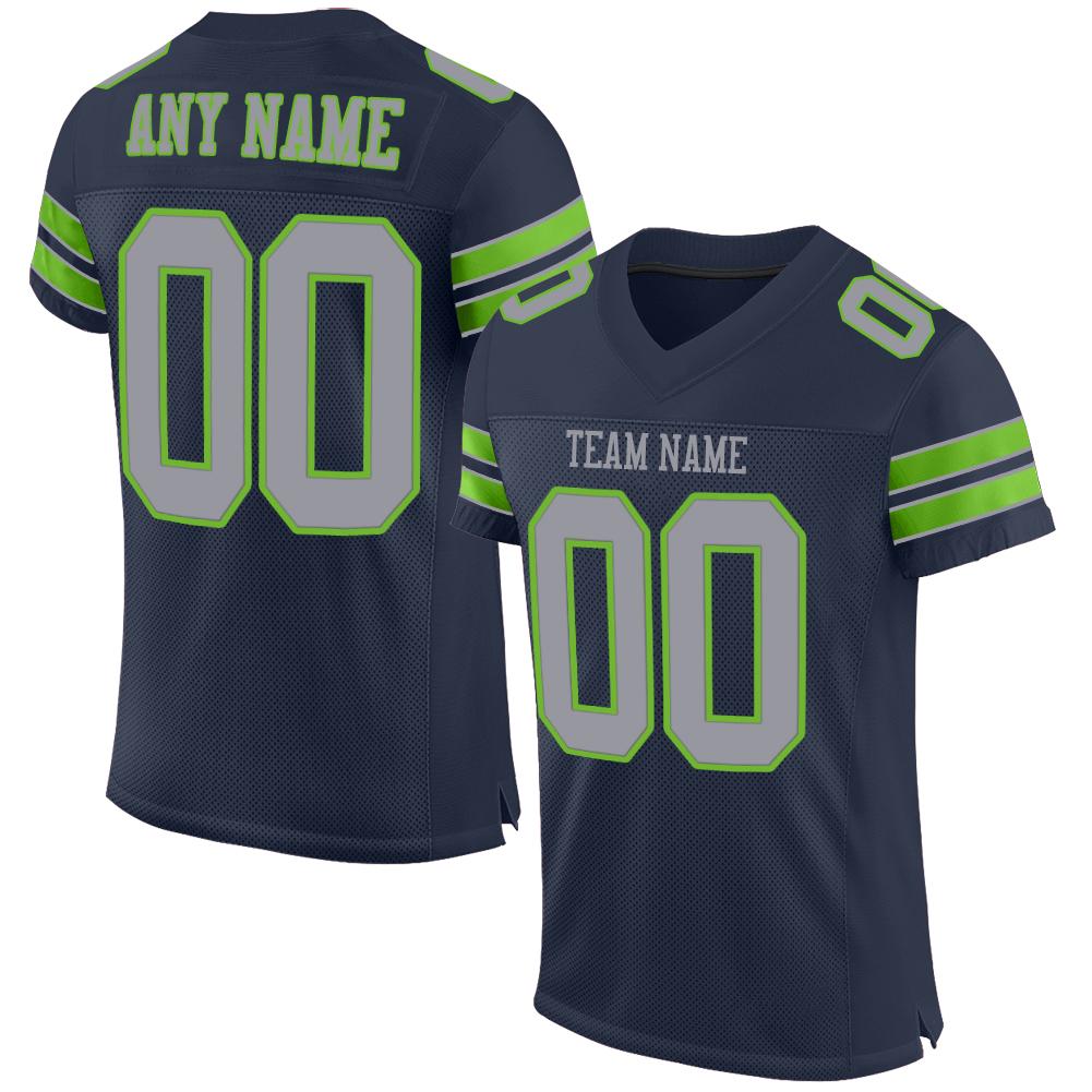 Custom Navy Light Gray-Neon Green Classic Style Mesh Authentic Football Jersey