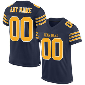 Custom Navy Gold-White Classic Style Mesh Authentic Football Jersey