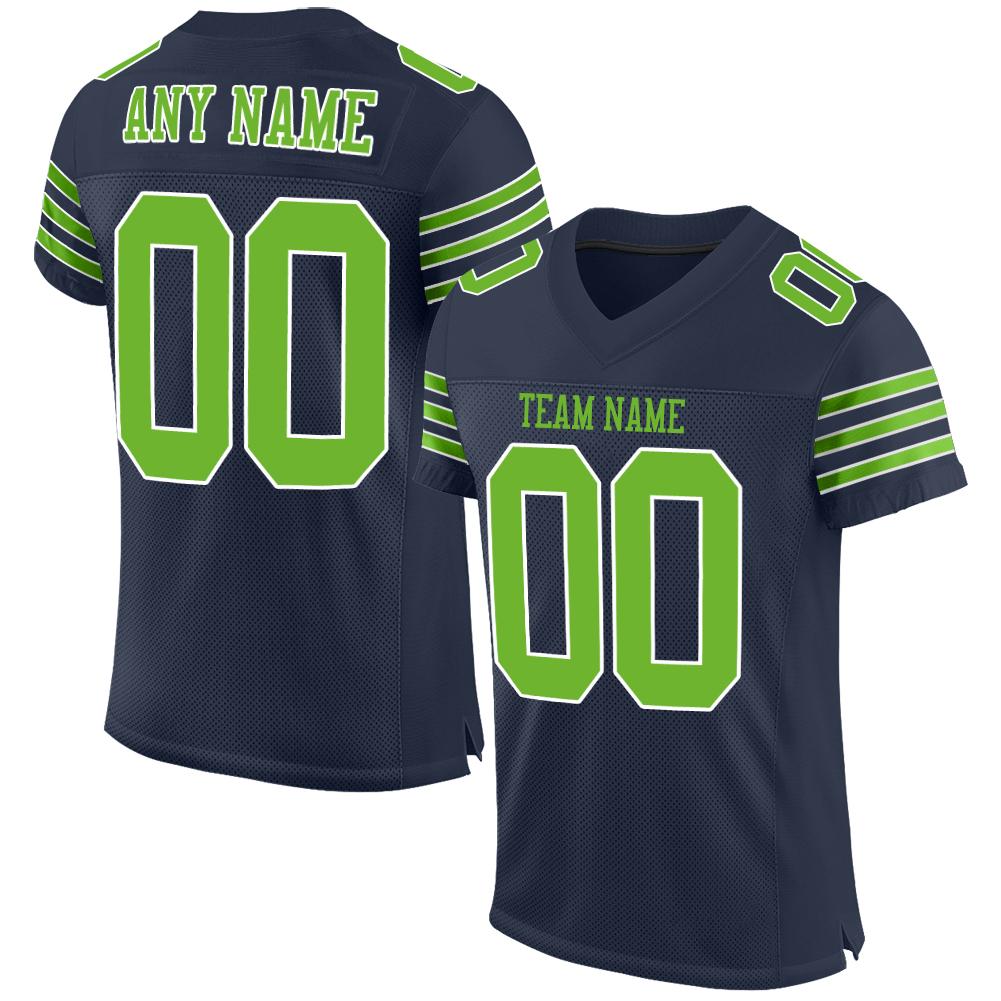 Custom Navy Neon Green-White Classic Style Mesh Authentic Football Jersey