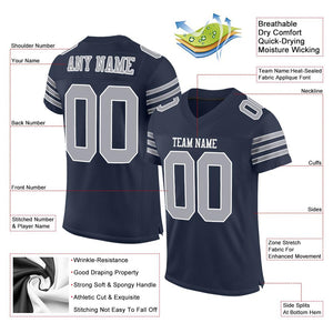 Custom Navy Gray-White Classic Style Mesh Authentic Football Jersey