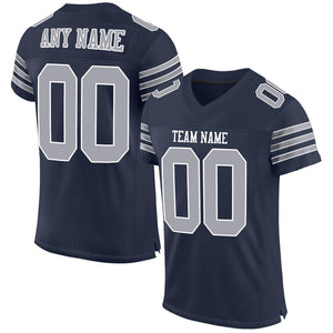 Custom Navy Gray-White Classic Style Mesh Authentic Football Jersey