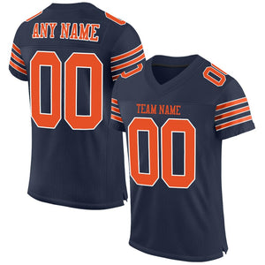 Custom Navy Orange-White Classic Style Mesh Authentic Football Jersey