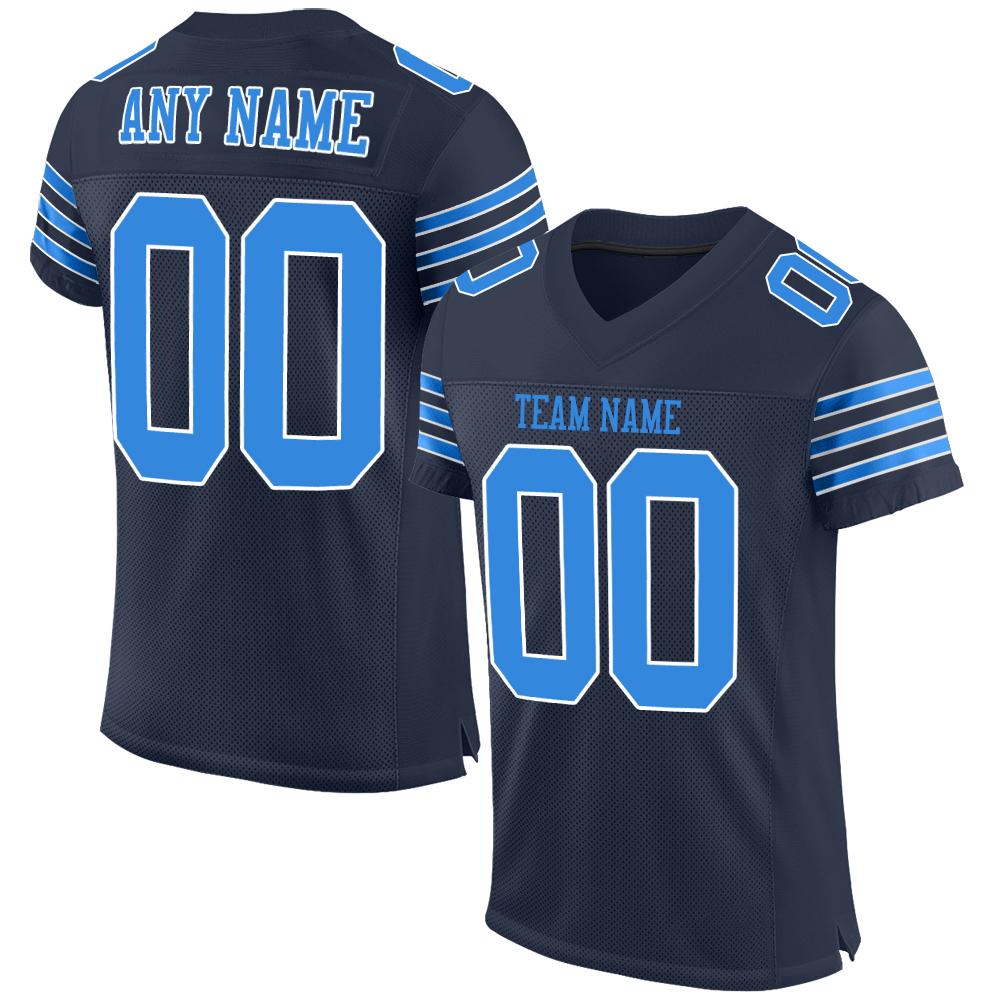 Custom Navy Powder Blue-White Classic Style Mesh Authentic Football Jersey