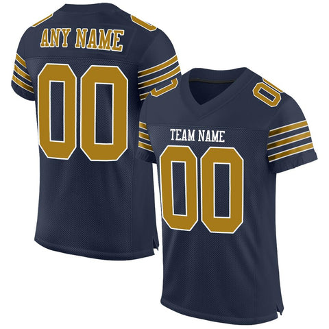 Custom Navy Old Gold-White Classic Style Mesh Authentic Football Jersey