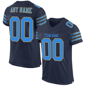 Custom Navy Powder Blue-Gold Classic Style Mesh Authentic Football Jersey