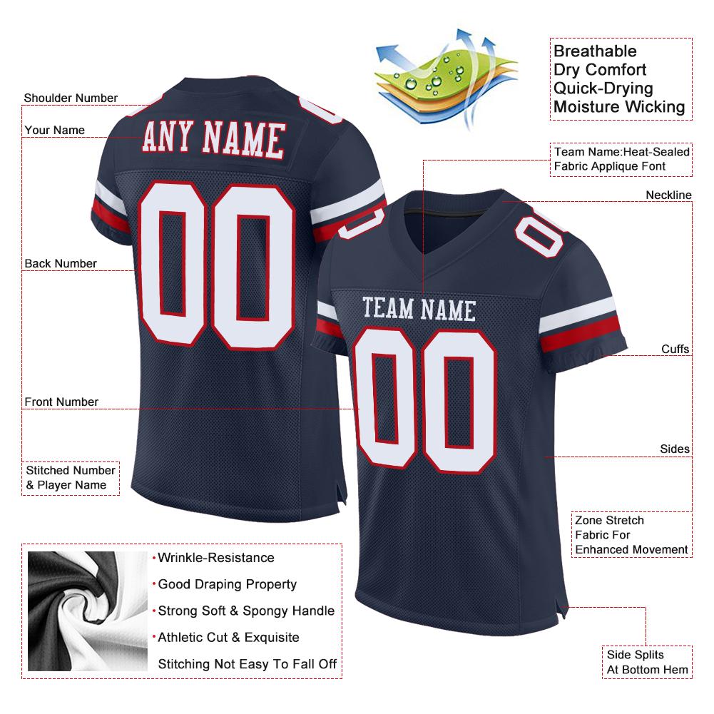 Custom Navy White-Red Classic Style Mesh Authentic Football Jersey