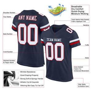 Custom Navy White-Red Classic Style Mesh Authentic Football Jersey