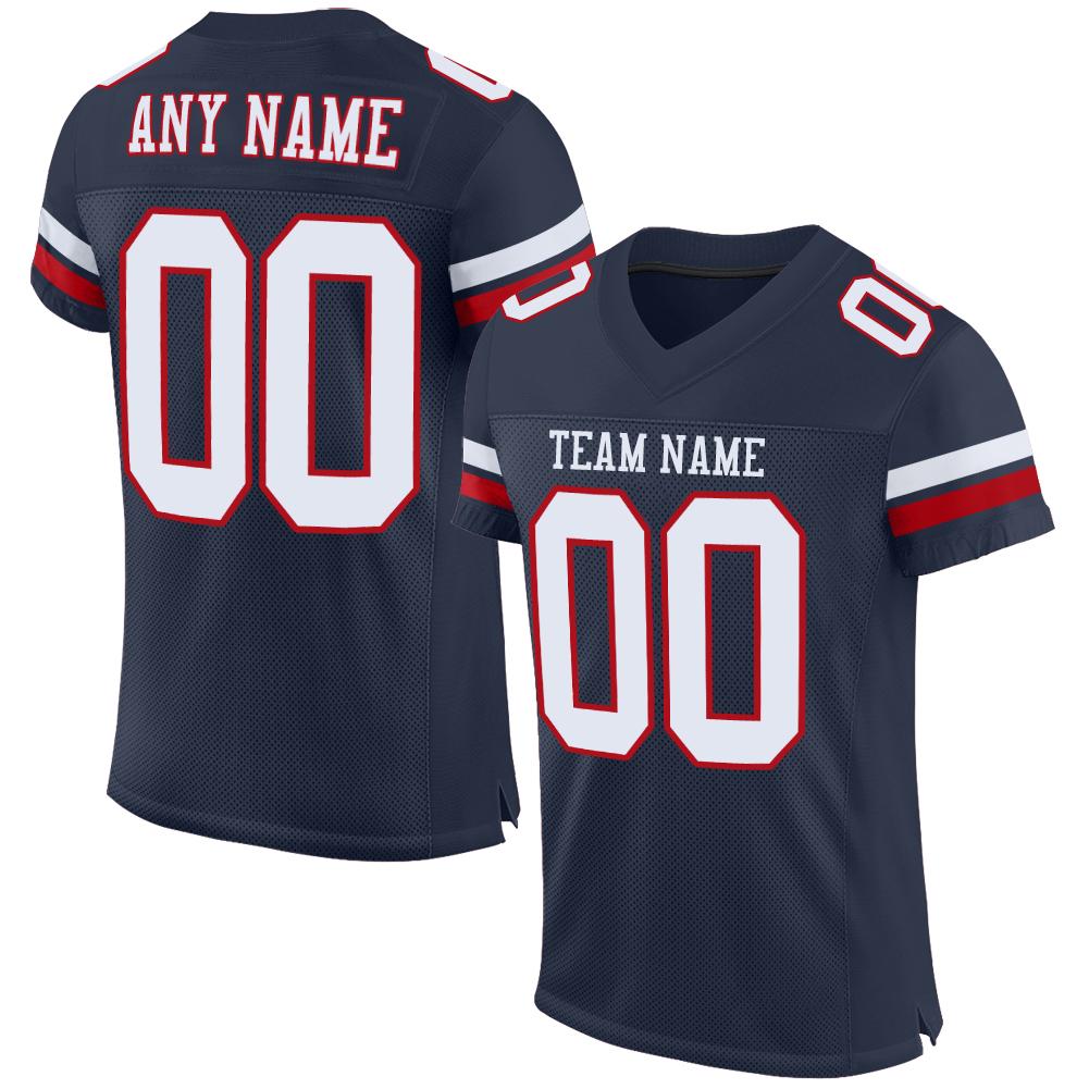 Custom Navy White-Red Classic Style Mesh Authentic Football Jersey