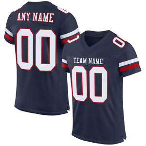 Custom Navy White-Red Classic Style Mesh Authentic Football Jersey