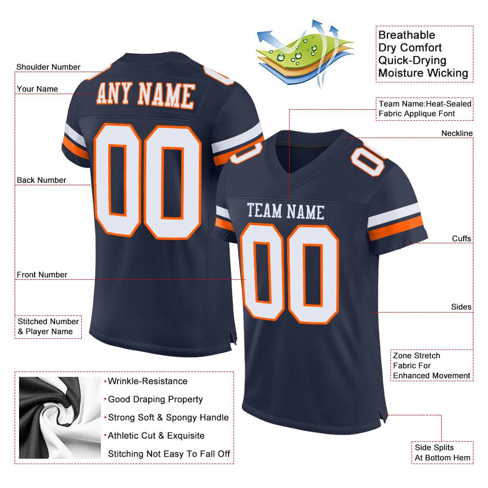 Custom Navy White-Orange Classic Style Mesh Authentic Football Jersey