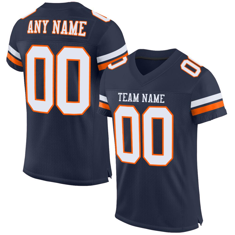 Custom Navy White-Orange Classic Style Mesh Authentic Football Jersey