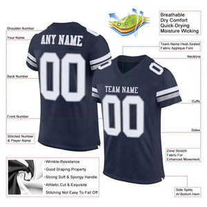 Custom Navy White-Light Gray Classic Style Mesh Authentic Football Jersey