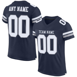 Custom Navy White-Light Gray Classic Style Mesh Authentic Football Jersey